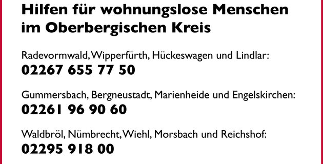 die Telefonnummer im Oberbergischen Kreis werden angezeigt.