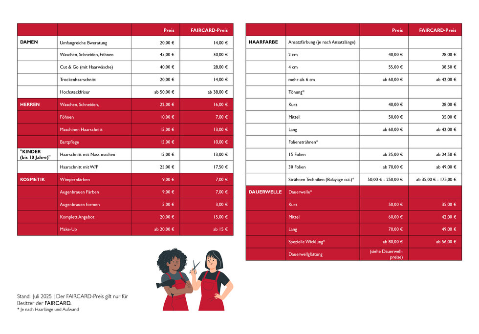 Fairstyle Preisliste Preise vom Fairstyle Friseursalon