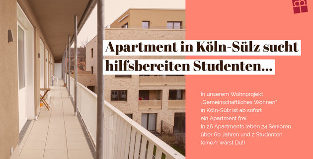 Student/-in für ein freies Apartment in Köln-Sülz gesucht! Anzeige Wohnung