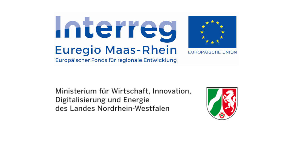 Partnerlogos des Projekt MOBI: "Interreg Euregio Maas-Rhein. Europäischer Fonds für regionale Entwicklung" und "Ministerium für Wirtschaft, Innovation, Digitalisierung und Energie des Landes Nordrhein-Westfalen"